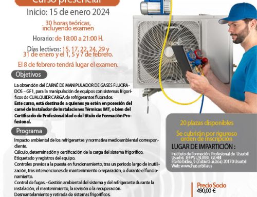 Curso habilitación manipulador gases fluorados cualquier carga -15/01/2024-